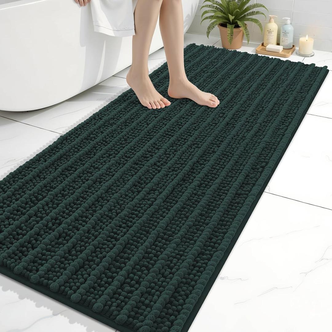 Arotive Luxury Bathroom Rugs 60x24, Extra Soft Thick Absorbent Shaggy Chenille Bath Rugs, Non-Slip Machine Wash Dry, Bath Mats for Bathroom Floor, Tub and Shower, Home Decor Accessories, Dark Green