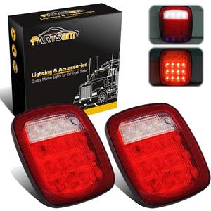 Partsam 2x Universal 16 LED Stop Tail Turn Signal Backup Reverse Brake Clearance Marker Lights Lamps Red/White Replacement for Jeep YJ JK CJ Truck Trailer Waterproof 12V