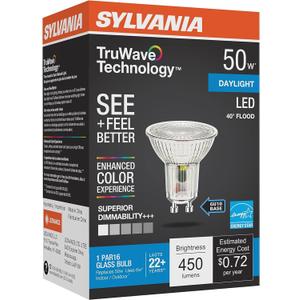 Sylvania LED TruWave Natural Series PAR16 Light Bulb, 50W Equivalent Efficient 6W, GU10 Bi-Pin Base, Dimmable, 5000K, Daylight - 1 Pack (40933)