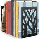 MaxGear Book Ends Tree Design Modern Bookends for Shelves, Non-Skid Bookend, Heavy Duty Metal Book Stopper for Books/CDs, Decorative Book Shelf for Home, 7 x 4.7 x 3.5”, Black (2 Pieces, Large)
