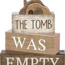 Lineshading 4 Pcs Easter Table Decorations Empty Tomb Wooden Block Sign Resurrection Scene Christian Decor with Cross, Vintage Religious Centerpieces for Easter, Home, Church, Faith Gift for Believers