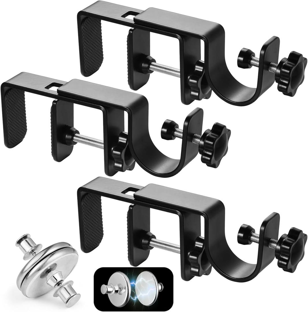 Outside Mounted Blinds Curtain Rod Bracket,Adjustable(1.2-2 Inch)Width Track,Tool-Free and Drill-Free, Ideal for Living Rooms,Bedrooms,Restaurant and Offices Curtain Rod Brackets(Black 3 Pack)