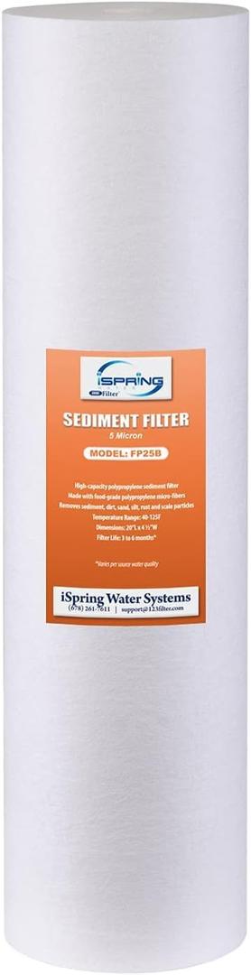 iSpring FP25B High-Capacity 20” x 4.5” Sediment Water Filter Cartridge, 5 Micron Replacement