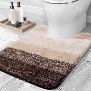 OLANLY Luxury Toilet Rugs U-Shaped 24x20, Extra Soft and Absorbent Microfiber Bathroom Rugs, Non-Slip Plush Shaggy Bath Mat, Machine Wash Dry, Contour Bathroom Mats for Toilet Base, Brown (24" x 20" Contour Rug)