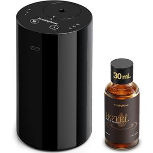 Waterless Essential Oil Diffuser Starter Kit with 30mL Hotel Fragrance Oil Inspired by Ritz-C., Battery Operated Mini Scent Diffuser, Portable Aromatherapy Diffuser for Home, Car, Office (Black)