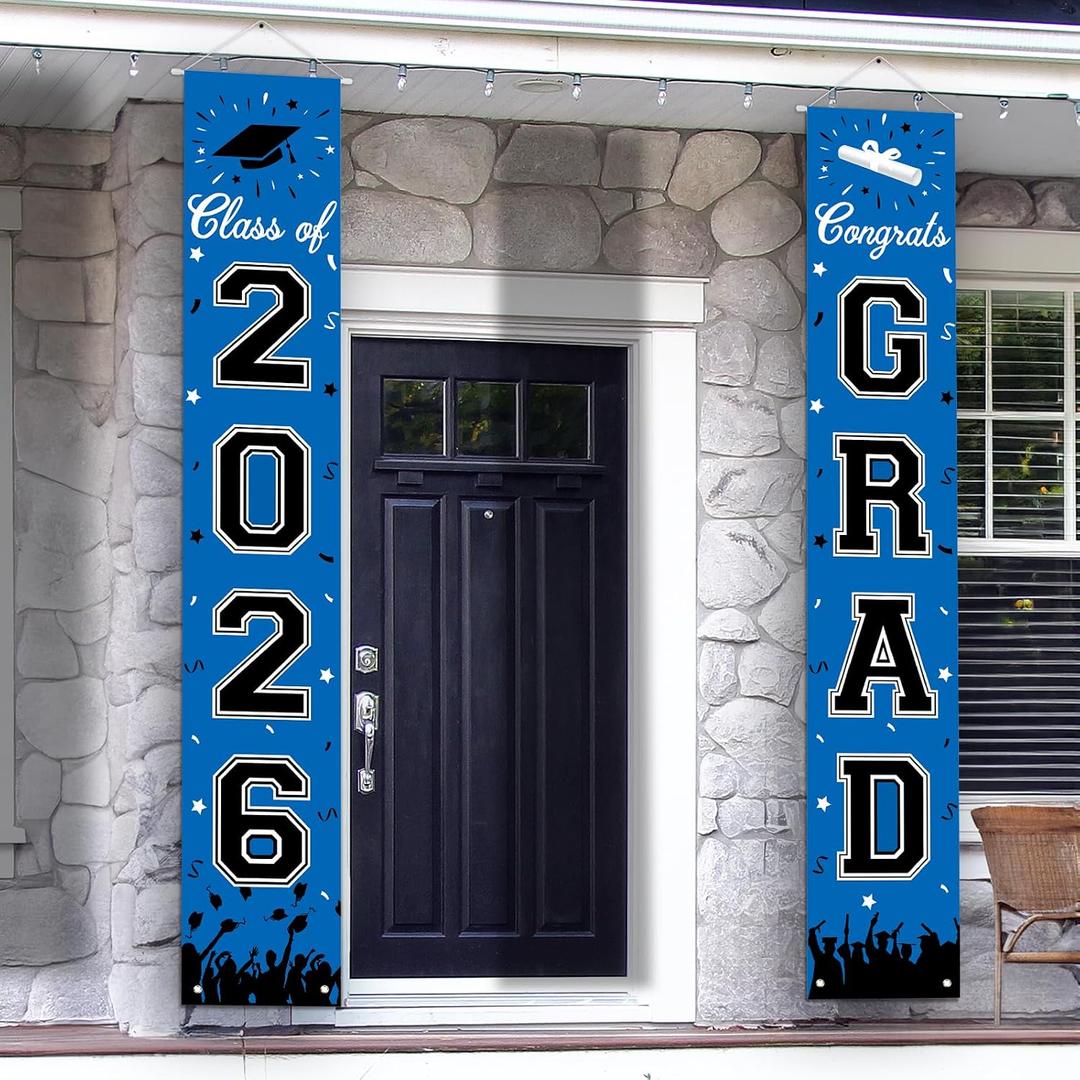 2026 Graduation Decorations, Graduation Banner Class of 2026, Hanging Congratulations/Congrats Grad Banner for Door and Porch, Party Decor - Blue