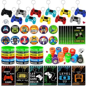 66 PCS Video Game Party Favors Video Game Theme Notepads Wristbands Stampers Keychains For Level Up Party Gamer Birthday Party Classroom Rewards Supplies