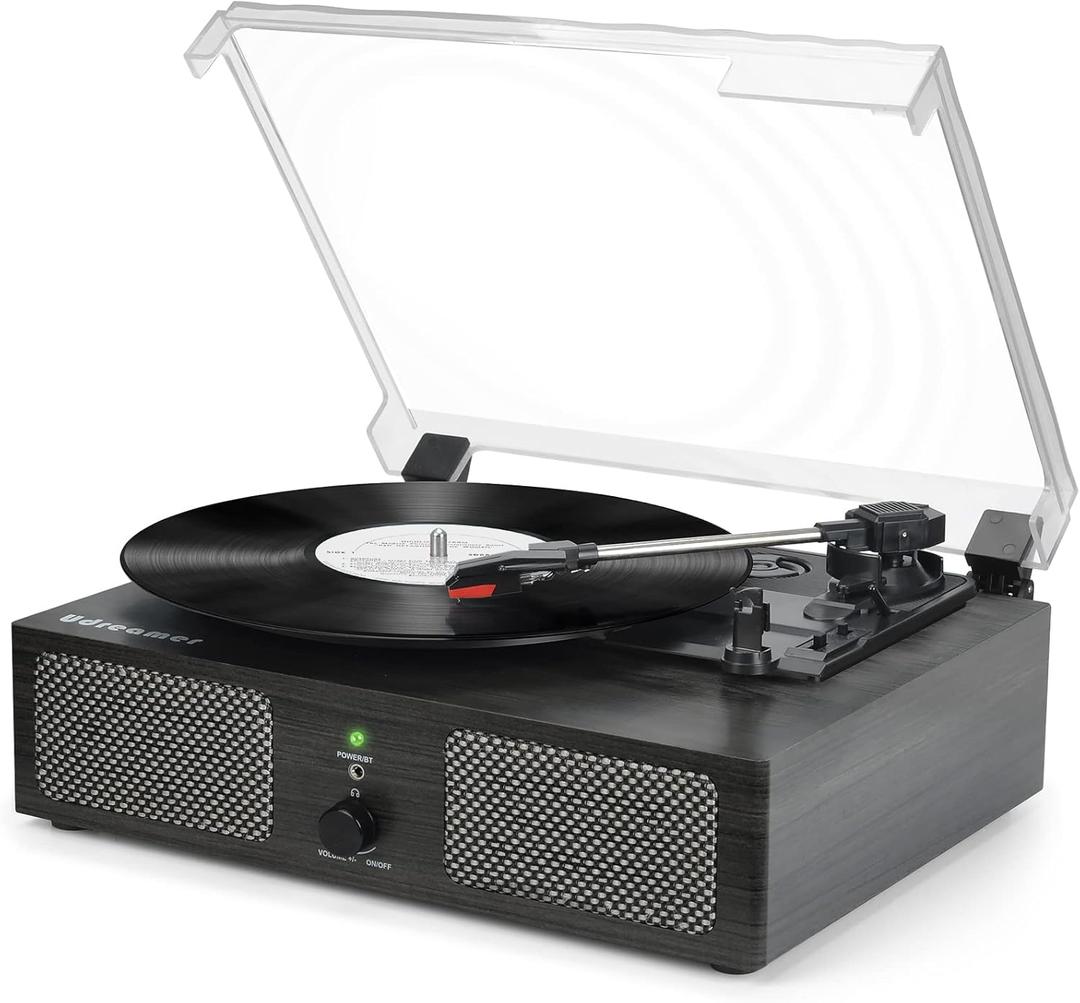 Vinyl Record Player Wireless Turntable with Built-in Speakers and USB Belt-Driven Vintage Phonograph Record Player 3 Speed for Entertainment and Home Decoration Black