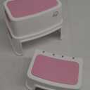 Pink Toddler Step Stool for Toilet, Two Step Stool for Kids Bathroom with Handle for Potty Training, Non-Slip Girls Small Heavy Duty Plastic Stool for Sink Bed Kitchen Counter (White-Pink)