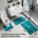 Shaggy Bathroom Rugs Set Plush Velvet Bath Rugs Non-Slip Bath Mat Set 3 Piece,Washable Mats,Absorbent Shaggy Rugs Super Soft U-Shaped Toilet Rug,Bahroom Carpets for Bathroom,Tub,Shower(Teal Blue