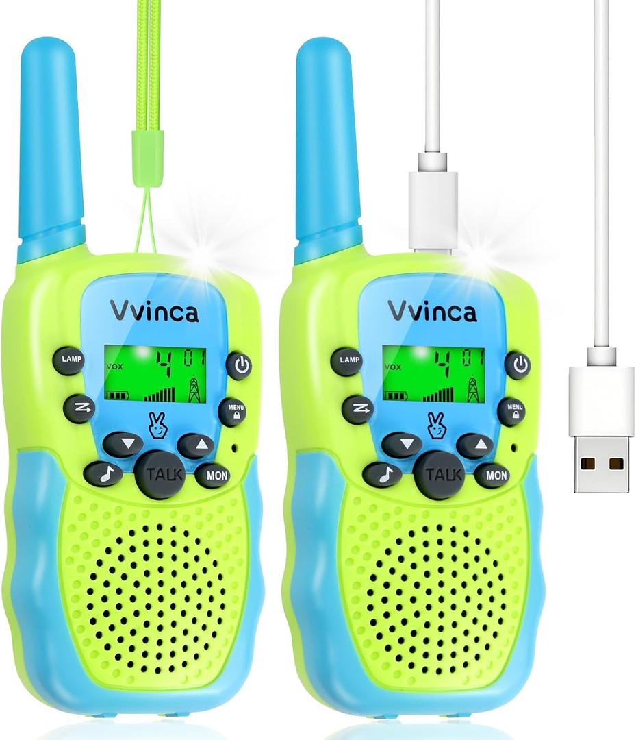 Vvinca Walkie Talkies for Kids Rechargeable Toys for Ages 5-7, Long Range 22 Channels 2 Way Kids Walkie Talkie with Flashlight for Camping Hiking Indoor Outdoor 3 4 5 6-12 Boy Girl Christmas Birthday (0-Green Blue)