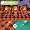 Smiry Rectangle Table Cloth, Waterproof Vinyl Tablecloth with Flannel Backing, Wipeable Buffalo Plaid Table Cover for Dining, Indoor and Outdoor (Orange & Black, 52"x70")