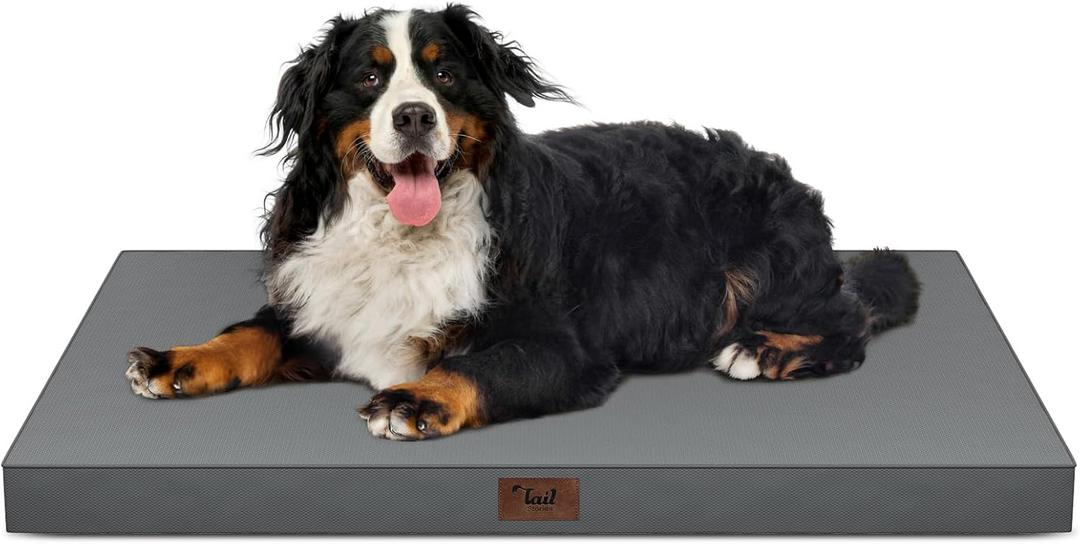 Outdoor Extra Large Dog Crate Bed, XXL Waterproof Dog Bed for Giant Breeds Dogs, 47x29 Inch Orthopedic Egg Crate Foam Pet Mat with Removable Cooling Cover, Grey