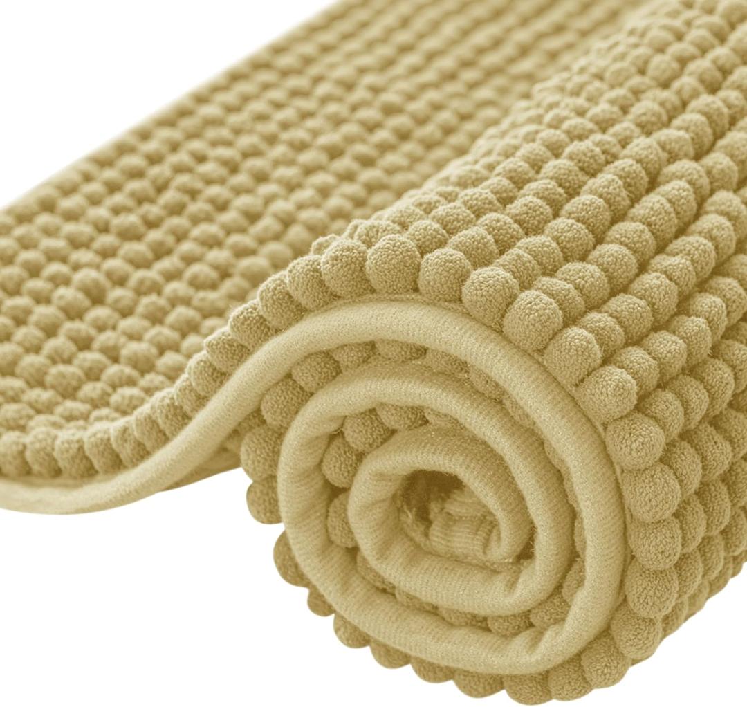 SUBRTEX Bathroom Rugs Chenille Bath Rug, Soft Short Plush Bath Mat, Water Absorbent Shower Mat, Quick Dry Machine Washable(Yellow, 16" x 24")