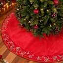 71 Inch Velvet Christmas Tree Skirt Vintage Red Luxury Plush Fur Tree Skirts with Garland Ornaments Embroidered Trim Burgundy Traditional Christmas Decor Quilted Tree Skirt for Xmas Tree Decorations