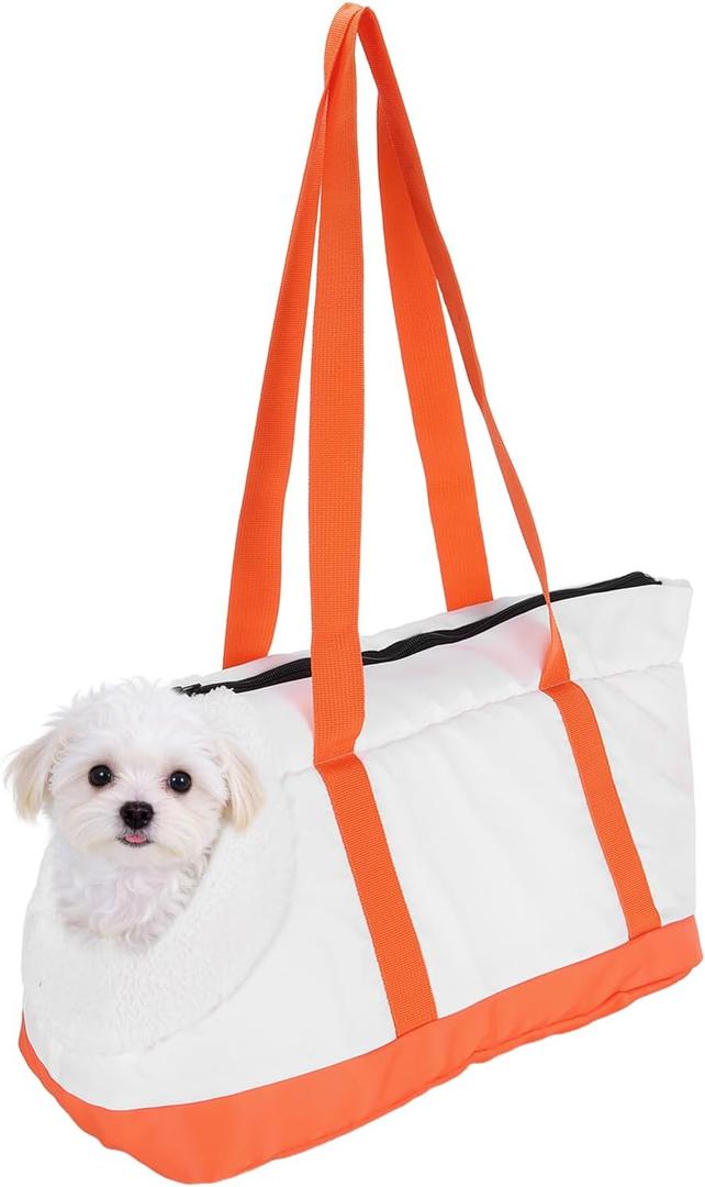 Dog Purse Carrier with Crossbody Strap & Fleece Lining, Breathable Little Dog Sling Carrier, (19.7" x 7.9" x 10.6", Orange), Intended for Hiking/Camping/Traveling