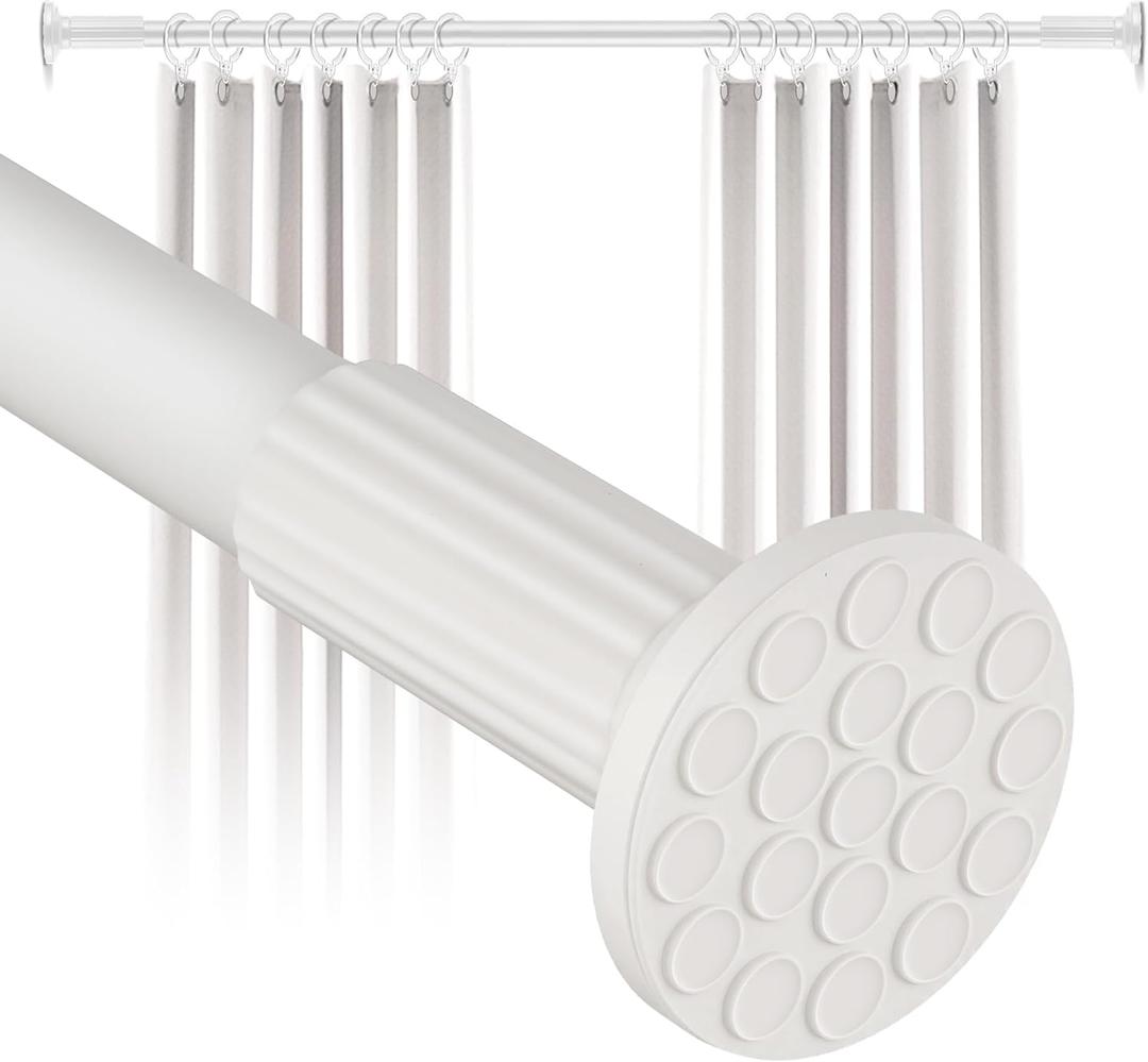 Tension Curtain Rod 51128 In(10Ft), No Drill Shower Curtain Rod for Bathroom, Long Curtain Rod for Window Patio,Adjustable Heavy Duty Tension Rod Closet Rod Renter Friendly No Tools Never Rust, White