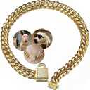 Gold Dog Chain Collar Stainless Steel with Zirconia Lock Luxury Dog Necklace 14MM Heavy Duty Cuban Chain Collar for Small Medium Large Dogs (14mm Gold,22inch) (Gold, width 14mm)