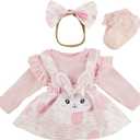 BABESIDE Easter 4 Pcs Reborn Baby Doll Clothes and Accessories for 17-20 Inch Baby Dolls, Easter Pink Bunny Dolls' Clothes Set with Headband (Doll NOT Included)