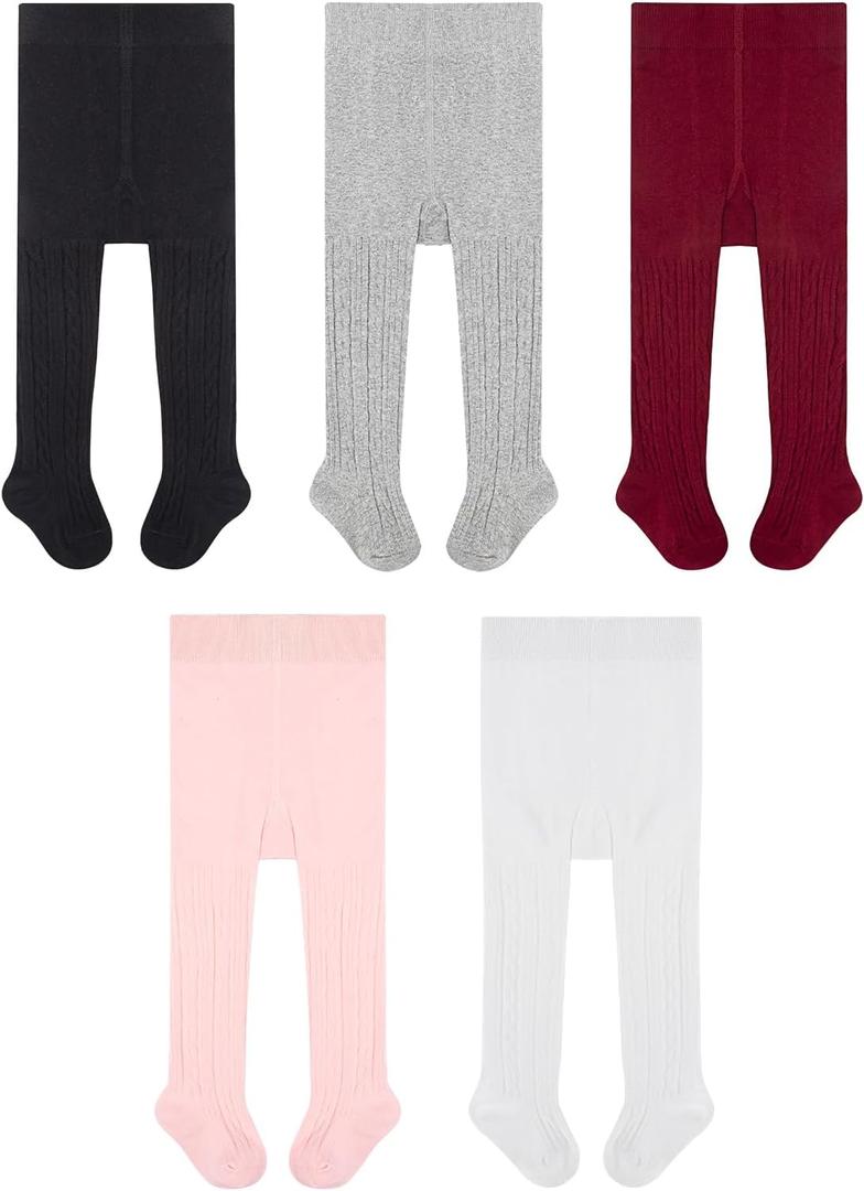 Looching 3 Pack Baby Toddler Girls Cute Cable Knit Cotton Tights Pantyhose Leggings Stocking Pants (4-6 Years, Black, Burgundy)