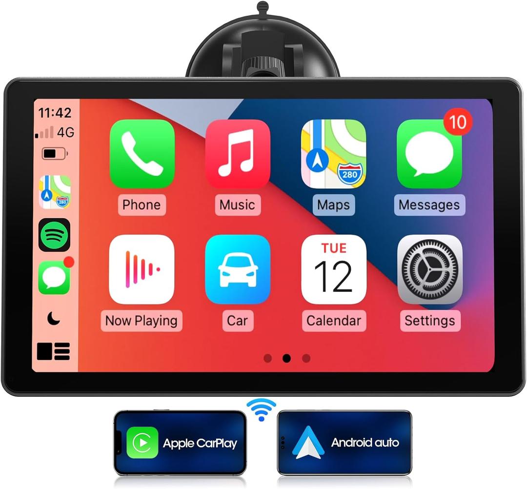 Portable Car Stereo Wireless CarPlay - 9 Inch Wireless Android Auto Car Screen - Bluetooth IPS Display Mirror Link GPS Navigation