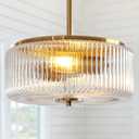 Glass Drum Gold Chandelier, Modern Pendant Light Fixtures with Clear Round Glass Shade, Drum Chandeliers for Dining Room, Kitchen Island, Foyer, Entryway, 11.41" 2-Light