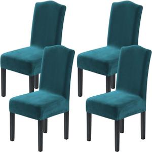 H.VERSAILTEX Velvet Dining Chair Covers Stretch Chair Covers for Dining Room Set of 4 Parson Chair Slipcovers Chair Protectors Covers Dining, Soft Thick Solid Velvet Fabric Washable, Deep Teal