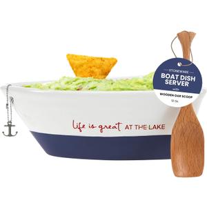 WP - At the Lake - 7" Boat Serving Dish with Oar, Blue, 12 oz