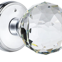 Crystal Glass Door Knobs Interior with Lock, Round Bathroom Bedroom Door Knobs (Privacy, Polished Chrome)