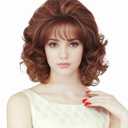 Rugelyss Vintage Short Ginger Mixed Blonde Beehive Wig with Bangs Curly Wavy Heat Resistant Synthetic Hair Wigs for Women fits 70s 80s Costume or Halloween and Party