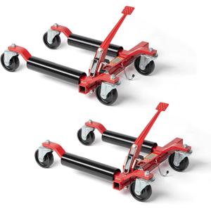 TUFFIOM Car Wheel Dolly Jack Set of 2, Mechanical 3000-lbs Car Skates, 12'' Wheel Vehicle Positioning Jack, Heavy Duty Rollers with Ratcheting Foot Pedal for Tire Auto Repair Moving, Red