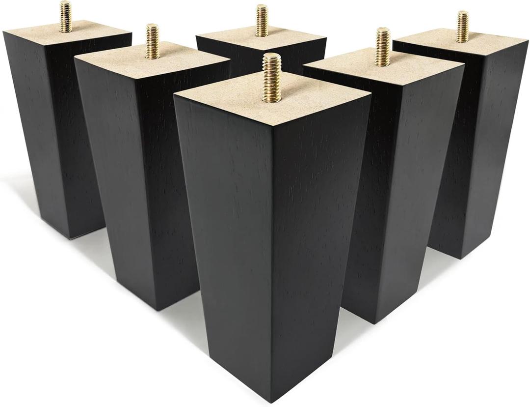 AORYVIC 6 inch Furniture Legs Black Couch Legs Set of 6 Ottoman Replacement Sofa Legs for Sectional, Dresser, Recliner, Nightstand