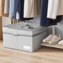 LUVHOMEE Shoe Organizer for Closet, Fits 16 Pairs, Large Shoe Box Storage Containers, Clear Foldable Shoe Storage Bins w/Bottom Support, Space Saving Shoes Holder w/Reinforced Handles, Gray