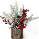 Small Christmas Tree Tabletop Artificial Mini Christmas Tree Decorations with Holiday Ornaments Red Berry Pine Cone Greenery for Home Indoor Fireplace Mantel Xmas Decor Indoor Outdoor