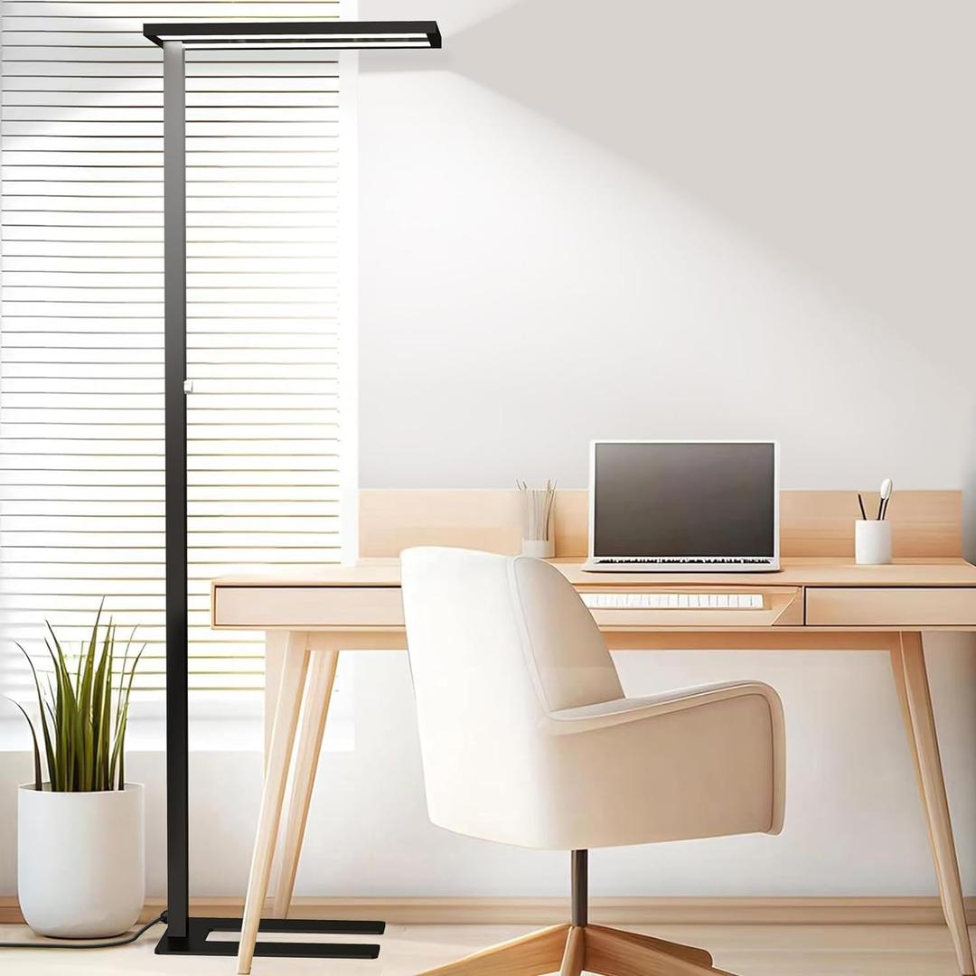 STERREN Eye-Care Led Floor Lamp,76" Tall Office Floor Lamp, 105W Black Modern Free-Standing Lamp, 11100LM Bright Reading Lamp for Study Room,Living Room,Meeting Room,4000K