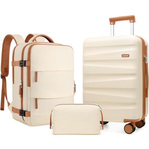 UKEIN Luggage Set with Backpack,Polycarbonate Carry On Luggage Airline Approved with Spinner Wheels, Hardshell Travel Suitcase with TSA Lock,Suitcase Set 3 Piece (Beige)