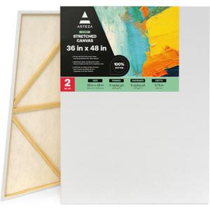 ARTEZA Stretched Canvas, 36 x 48 Inches, Pack of 2, Blank White Large Canvas for Painting for Acrylic, Oil and Gouache Paints