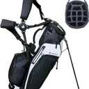 14 Way Golf Stand Bag, Lightweight Carry Bag with Ergonomic Dual Straps, 10 Pockets with Waterproof & Cooler Pockets and Rain Cover, for Men and Women (Black/ White)