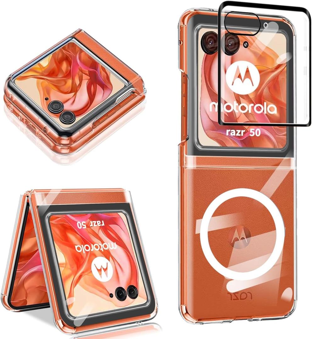 for Motorola Razr 2024/2025 Case Clear,Magnetic Razr 2024/2025 Case with Front Screen Protector [Compatible with MagSafe],Slim Hard PC Shockproof Protective Cover for Moto Razr 2024/2025 Phone Cases