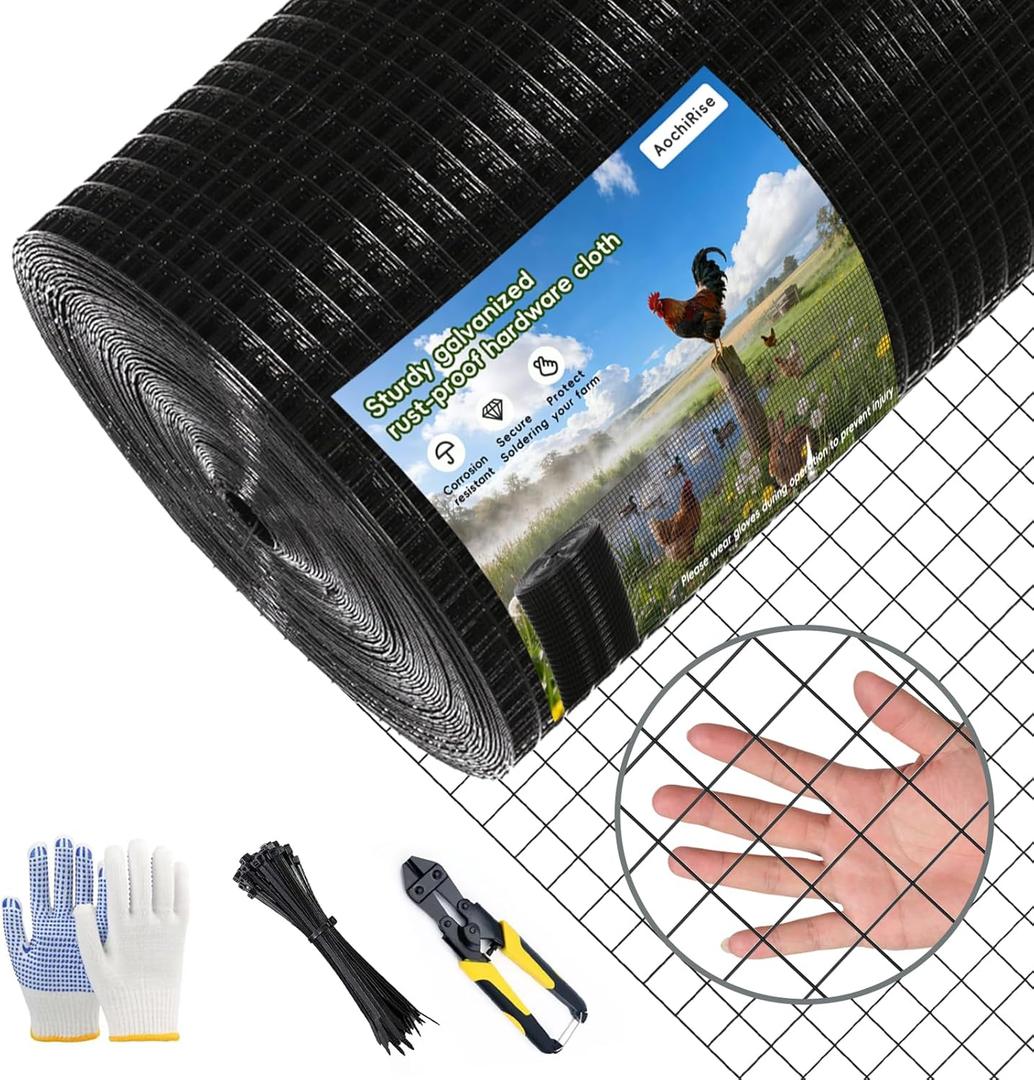 Galvanized Black Vinyl Coated Hardware Cloth | 1 Inch Mesh 17 Gauge 36"x100' |Rust & Resistant, for Chicken Coop, Rodent Proof, Tree Guard, Garden Plant Fencing, Pet Enclosures & Home Improvement