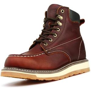 SAFETY LOONG Moc Toe Work Boots for Men Waterproof Soft/Steel Toe Comfortable Full Grain Leather Non Slip Wedge Outsole Construction 6" Workboots, Size 9.5