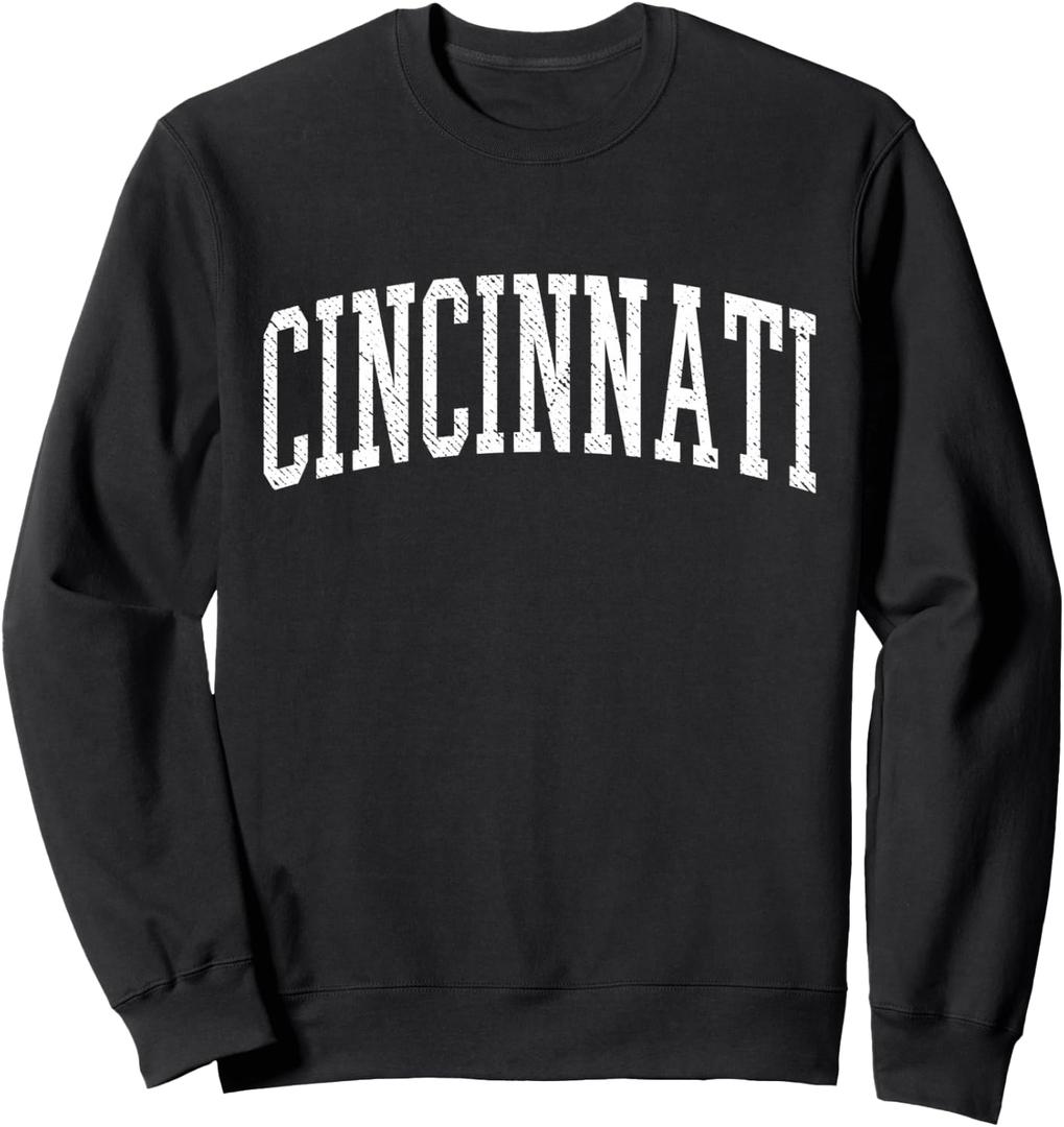 Varsity Distressed Cincinnati Sweatshirt (Black, L)