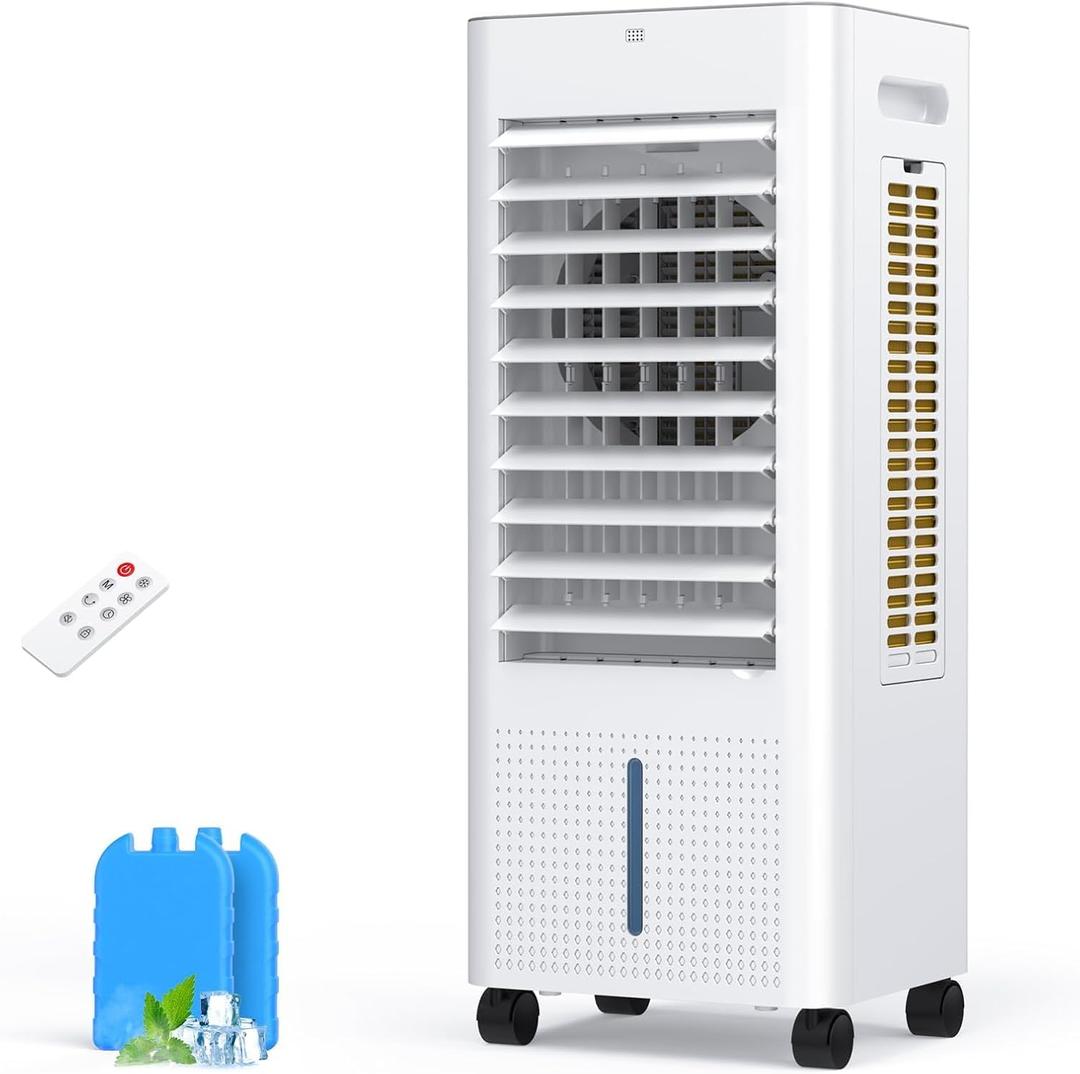 PNTCK Portable Swamp Coolers Air Conditioners with 2.1-Gal Bottom Water Tank, Oscillation, 12H Timer, 2 Ice Packs, Cooling Fans for Indoor, Outdoor, Garage, Home