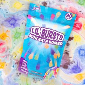 Tub Works Lil' Bursts Mini Bath Bombs for Kids, 90 Count, Rainbow | Nontoxic | Tiny Kids Bath Bombs with A Burst of Color, Foam & Bubbles | Customize Toddler Bath with 7 Colors | Make Bathtub Art
