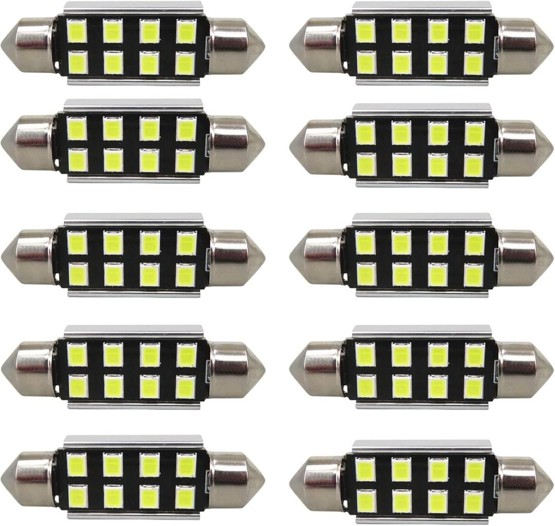 WLJH 6418 Led Festoon Bulb 36mm 1.42in C5W Led, Super Bright 8SMD 2835 Chips 400lm 6000k White Interior Led Bulb for Car License plate light Map Dome Courtesy Trunk Light etc, Pack of 10pcs