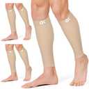 CHARMKING Calf Compression Sleeve for Women & Men Circulation (3 Pairs) 15-20 mmHg is Best Athletic for Running, Flight Travel, Support, Cycling, Pregnant - Boost Performance (XX-Large, 02 Beige/Beige/Beige)