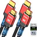 Highwings 8K 10K HDMI 2.1 Cable 6.6FT/2M 2-Pack, Certified Ultra High Speed HDMI Cable Braided Cord-4K@120Hz 8K@60Hz, DTS:X, HDCP 2.2 & 2.3, HDR 10 Compatible with Roku TV/HDTV/Blu-ray (Red)