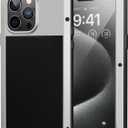 Lanhiem for iPhone 15 Pro Max Metal Case, Heavy Duty Shockproof Tough Rugged Case with Built-in Glass Screen Protector, 360 Full Body DustProof Protective Cover for iPhone 15 Pro Max 6.7", Silver