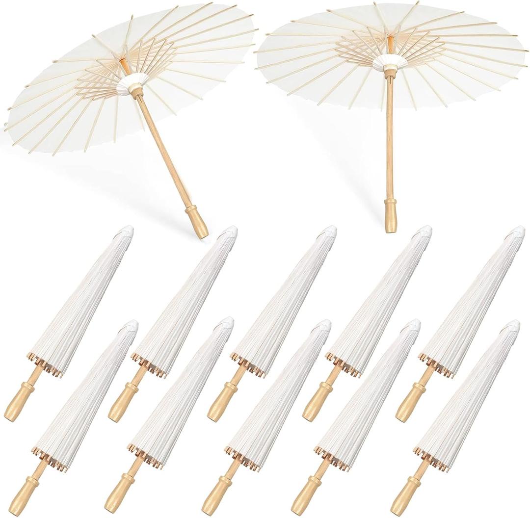 10 PCS 33 Inches White Paper Umbrellas, Oiled Chinese & Japanese Style White Parasols, White Paper Parasols Umbrellas Bulk for DIY Painting, Wedding, Bridal Party, Ceiling Decoration