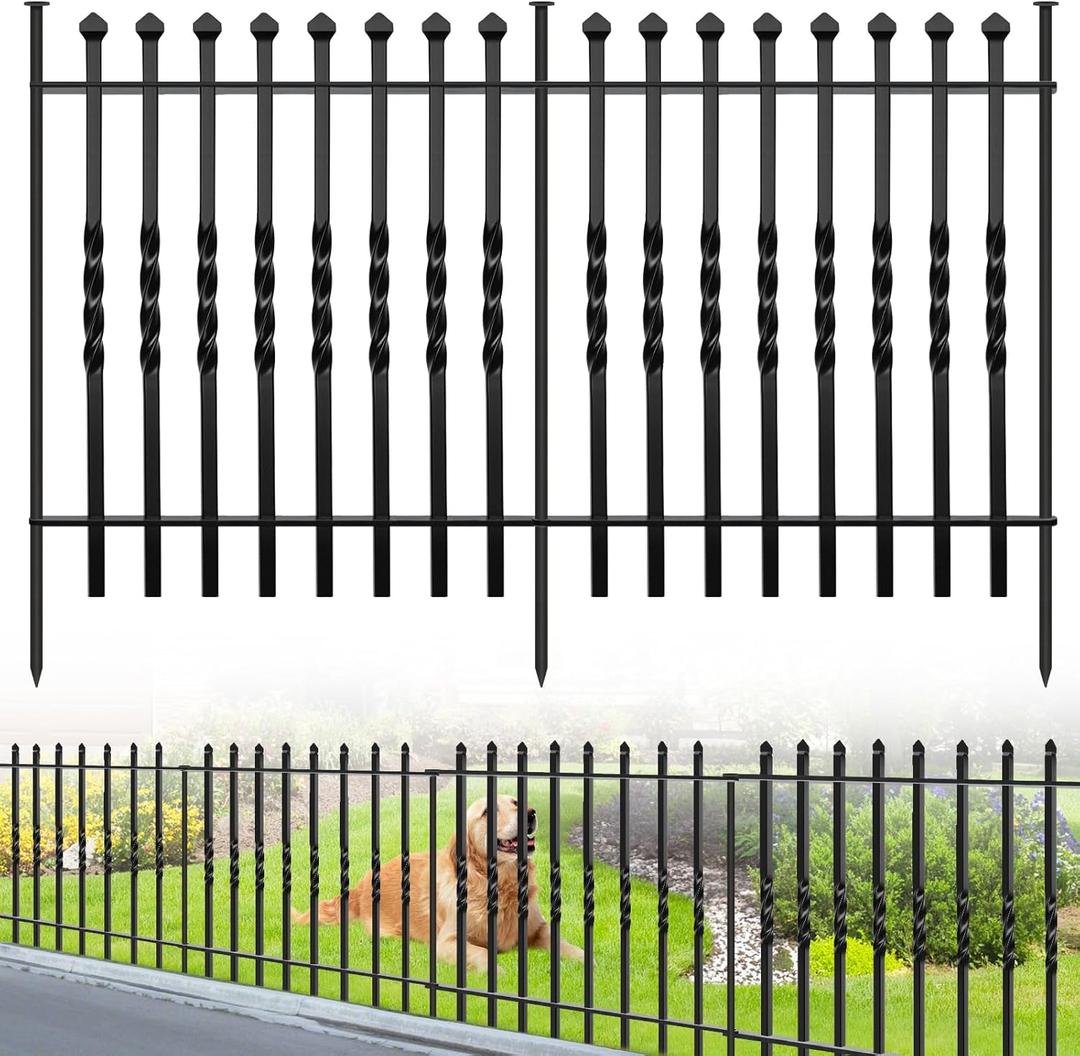 10 Panels Decorative Garden Fence, 32in(H)24Ft(L) Heavy Duty Twist Outdoor Dog Fence Rustproof Metal Square Tube No Dig Animal Barrier Border Fencing for Temporary Yard Patio Landscape